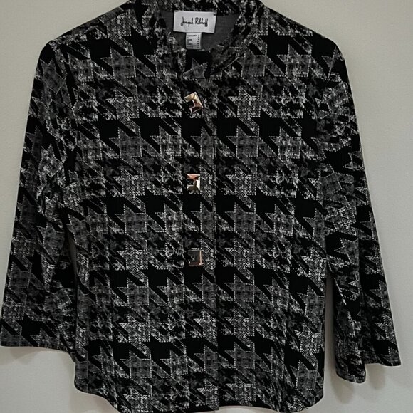 Joseph Ribkoff Black/White Houndstooth Jacquard Knit 3/4 Sleeve Jacket Size 6 - Picture 10 of 10